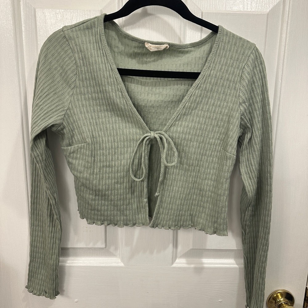 Ribbed Long-Sleeve Top in Sage Green